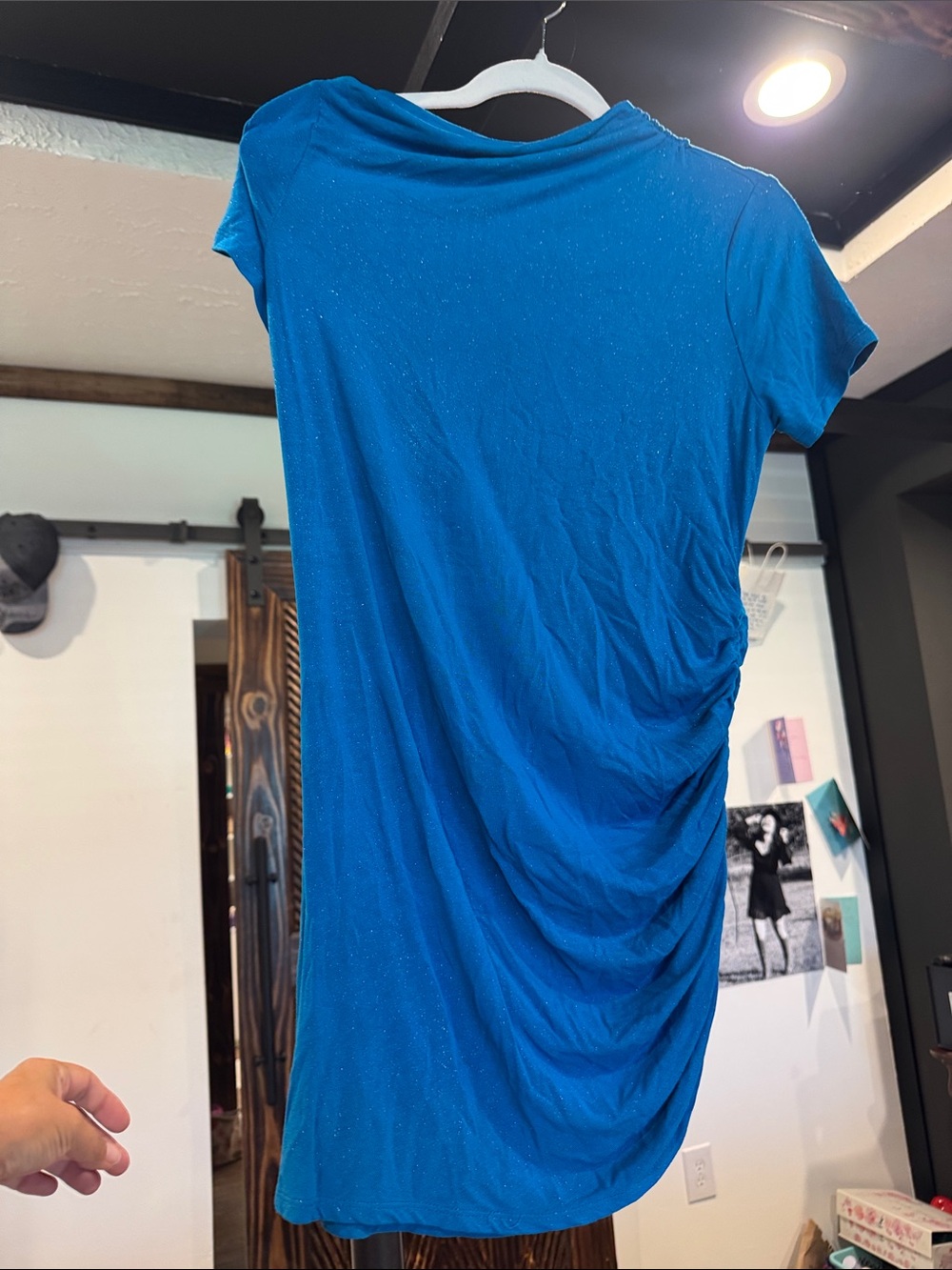 Blue Short-Sleeve Ruched Side top